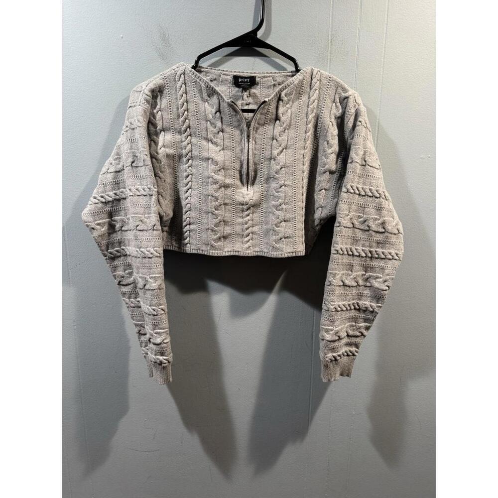 Womens Privy Sweater Quarter Zip Size Large Gray Long Sleeve